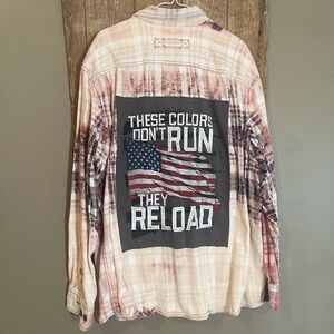 Patriotic Plaid Shirt with Flag Graphic